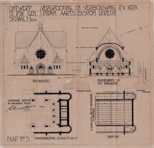 Ontwerp vergroting en verbouwing 1935 Blad nr3